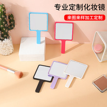 小号方镜迷你手柄镜厂家直供可加印logo图案高清塑料小镜子可DIY