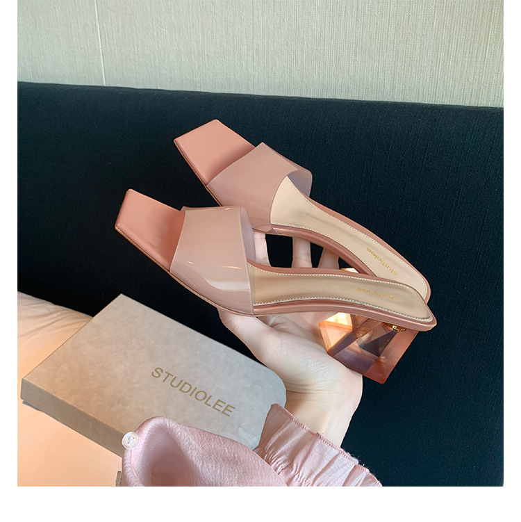 Grape Mom's Same Style 2025 Summer New Crystal Heel Thick-Soled Square-Toe Strap Chunky High-Heeled Sandals for Women for Outdoor Wear