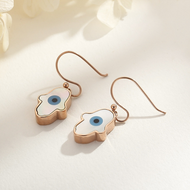 8g Weight PVD Coated Gold Plating Process 304 Stainless Steel Ear Needle Material 18K Real Gold Plated Plating Material Fashion Devil's Eye Palm Titanium Steel Drop Earrings Plating Stainless Steel Earrings