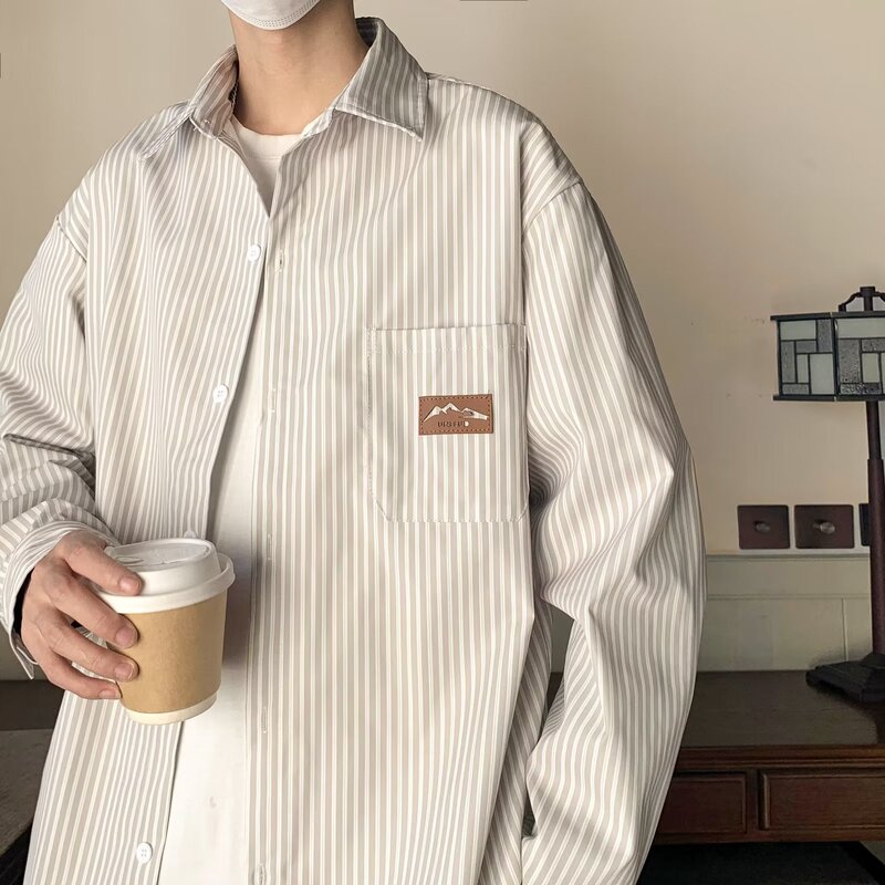 Striped Long-sleeved Shirt Men's Spring and Autumn New Japanese Ins Loose Shirt Fashionable All-match Hong Kong-style Casual Jacket