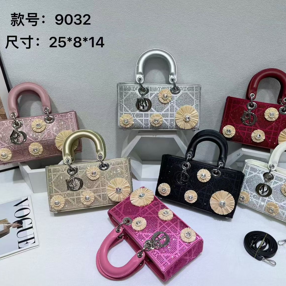 跨境包包新款时尚2026闪钻花饰女包手提单肩包斜挎包