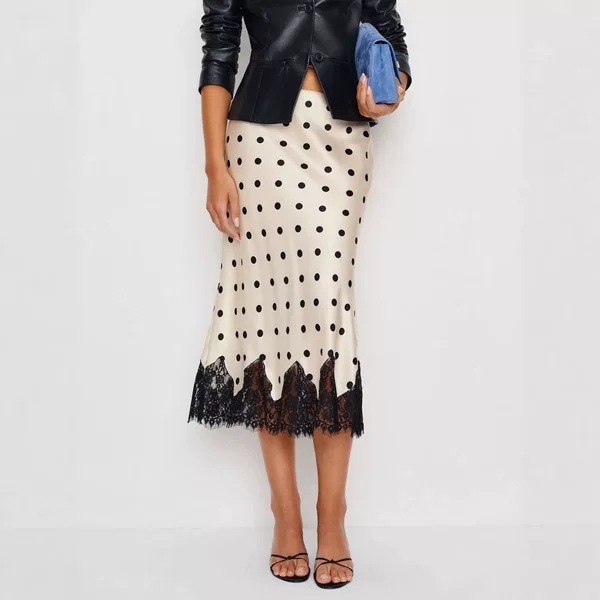 2026 European and American Cross-Border Amazon Tk Women's Lace Patchwork Polka Dot Satin Skirt Mid-Length Straight Skirt