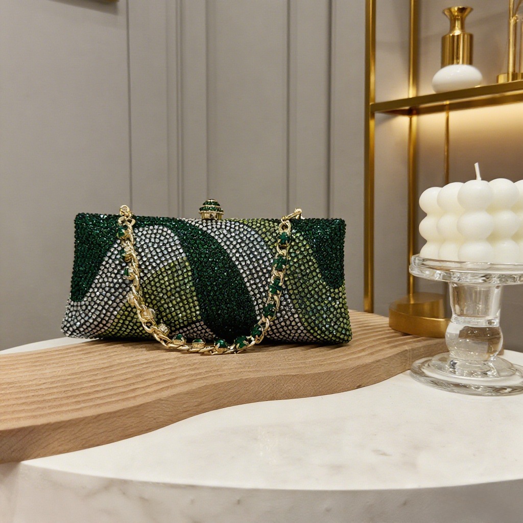 Cross-border nuevo bolso de cena de damas brillante con diamantes llenos bolso de mano cuadrado de estilo horizontal de banquete de lujo ligero bolso de cena de alta calidad