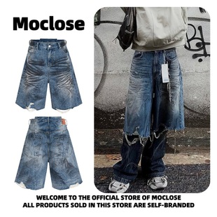 Moclose American Spring and Summer Retro Destroyed Dirty Mud-Dyed Men's and Women's Loose Wide-Leg Three-Quarter Denim Shorts