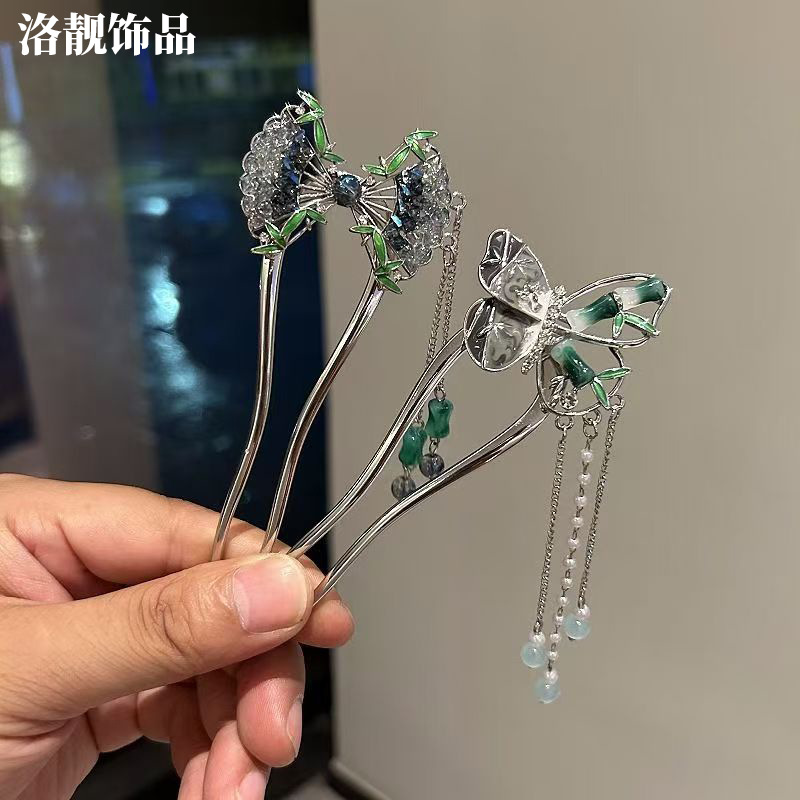 Gufeng Hanfu Accesorios para el cabello Horquilla para el cabello en la parte posterior de la cabeza Chica de estilo chino Too de balanceo con flecos Horquilla Accesorios para el cabello al por mayor