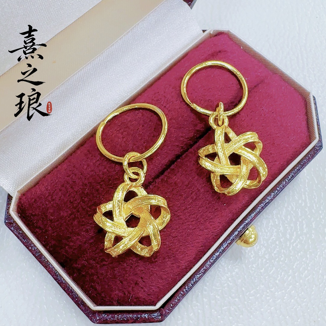Gold shop style fortune flower earrings, money flower brass gold-plated flower earrings, peach blossom gold earrings, holiday gift wholesale