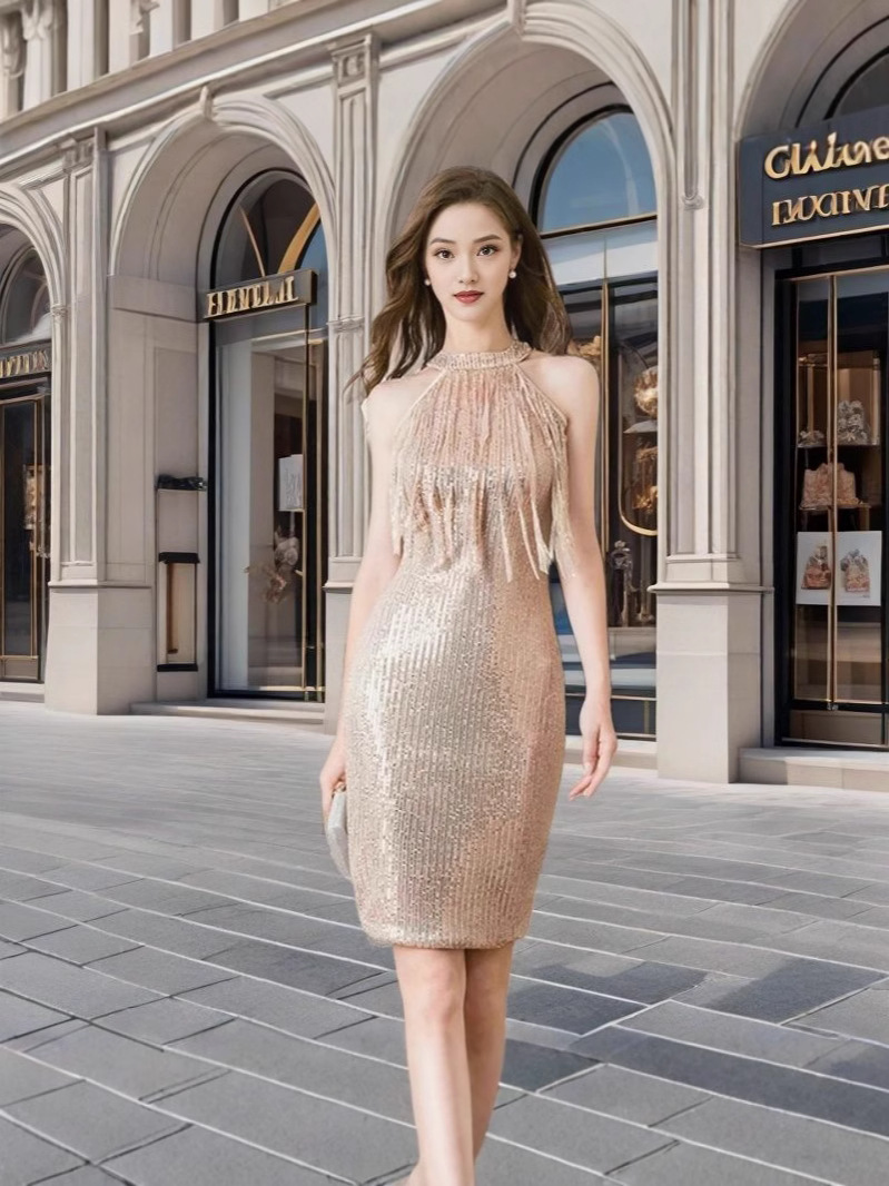 2025 Europa y los Estados Unidos sexy fiesta cuello colgante de pañuelo vestido de camisa discoteca sin mangas adelgazante vestido largo medio image 4
