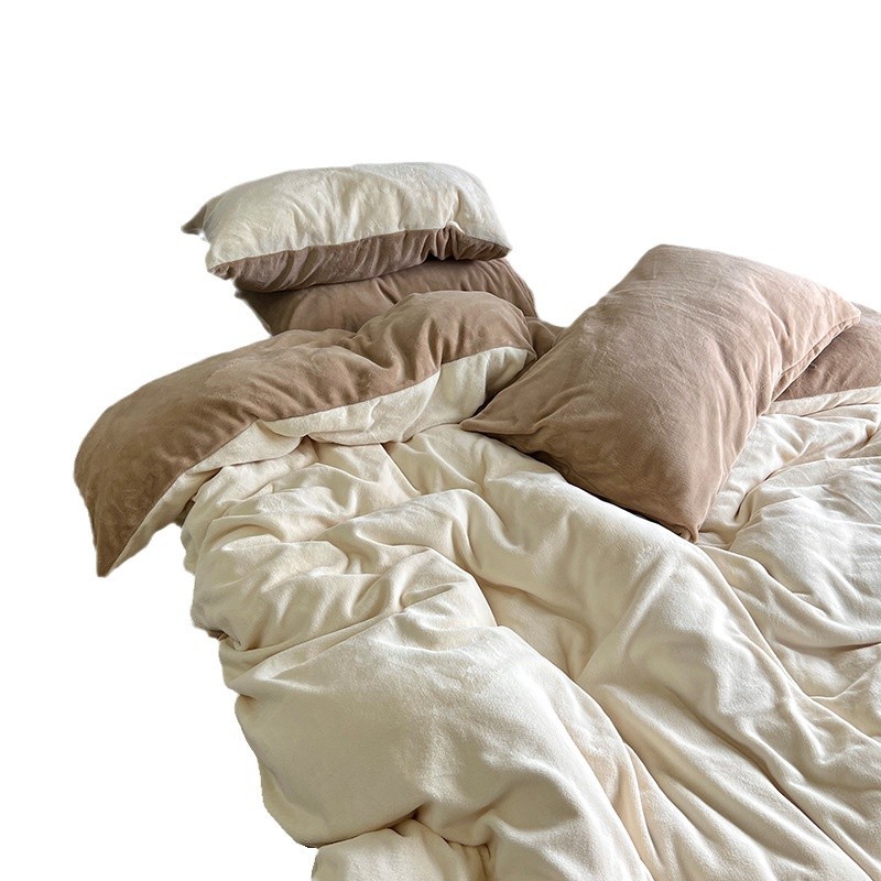 Cama de terciopelo de leche doble de color sólido de invierno juego de cuatro piezas engrosado más funda de edredón de terciopelo juego de tres piezas sábanas de dormitorio