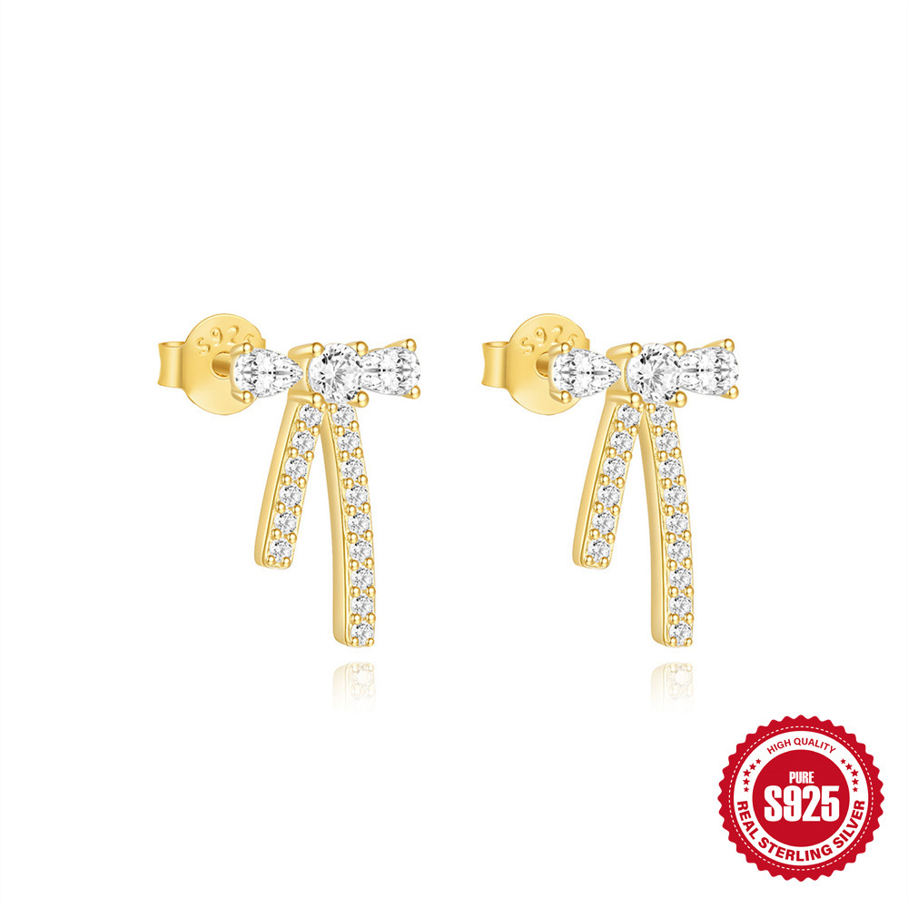 Pendientes de diseño pequeño y exquisito de plata de ley S925, lazo, perla, aretes de ambiente premium de otoño