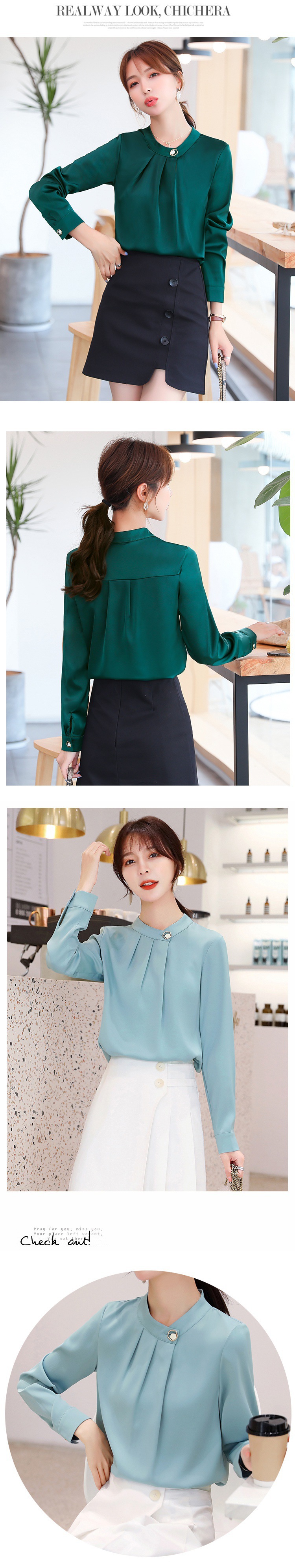 4 색 2026 봄 가을 새로운 경력 여성 셔츠 디자인 센스 작은 대중 한국 스타일 긴팔 새틴 쉬폰 톱 여성 상세 이미지 12