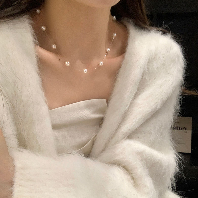 赵露思同款满天星珍珠鱼线项链女简约个性时尚潮流百搭颈链锁骨链|undefined