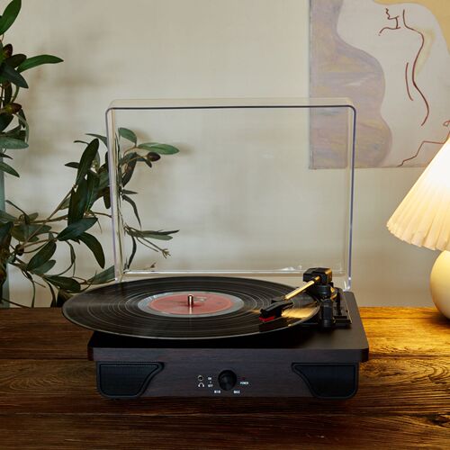 T03L Retro Chinese Record Player Multifunction Ornament Retro Phonograph Antique Wood-Made Black Record Player