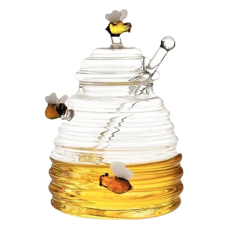 Tarro de miel de vidrio transparente para el hogar con tapa varilla de mezcla de vidrio botella de miel botella de vidrio de gran capacidad creativa