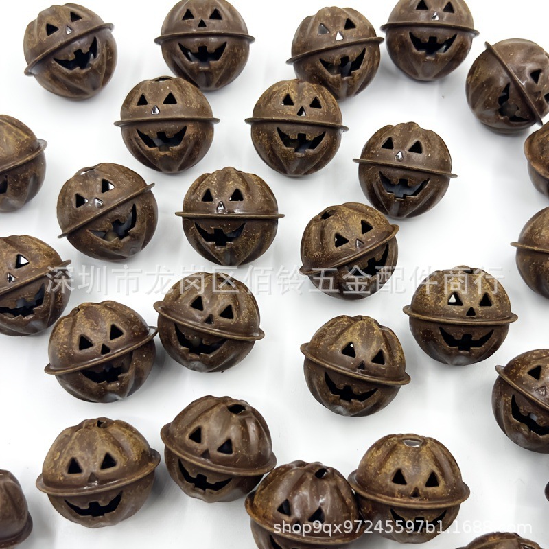 Cross-border Hot Sale Halloween Pumpkin Rusty Color Bell Accessories Ghost Festival Party Christmas Decoration Ghost Face