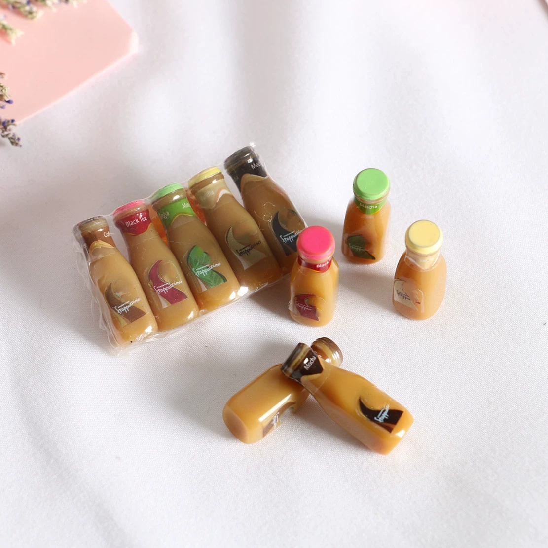 Miniature Dollhouse Bottles, Resin Mini Coffee Drink Accessories, 27 mm Height, Multi-Color