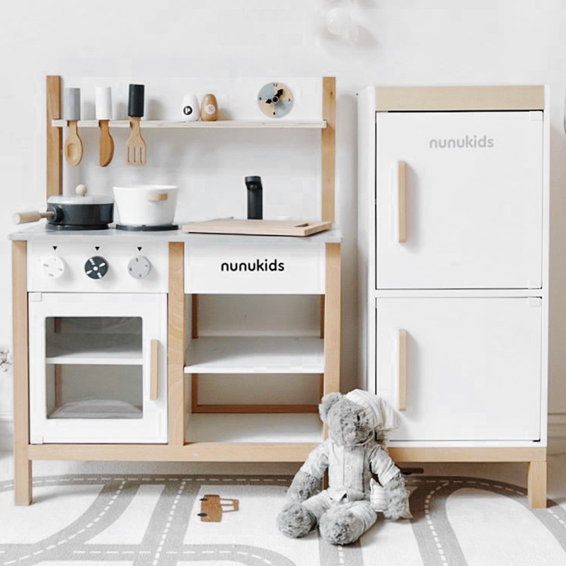 Simulación de juego, refrigerador, estufa de cocina, combinación de haya transfronterizo, rompecabezas de madera para niños, regalo de juguete para niños y niñas