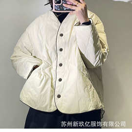 2025冬新款休闲圆领90白鸭绒羽绒服宽松文艺百搭轻薄羽绒外套女