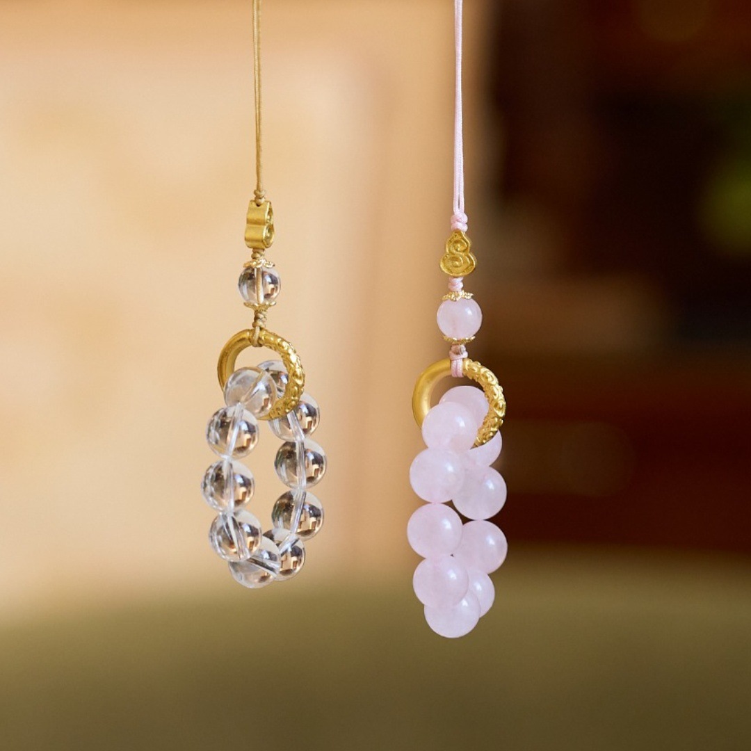White Crystal Pink Crystal Mobile Phone Chain Good Luck Gourd Fortune Pendant High-End Couple Crystal Gift Pendant Wholesale