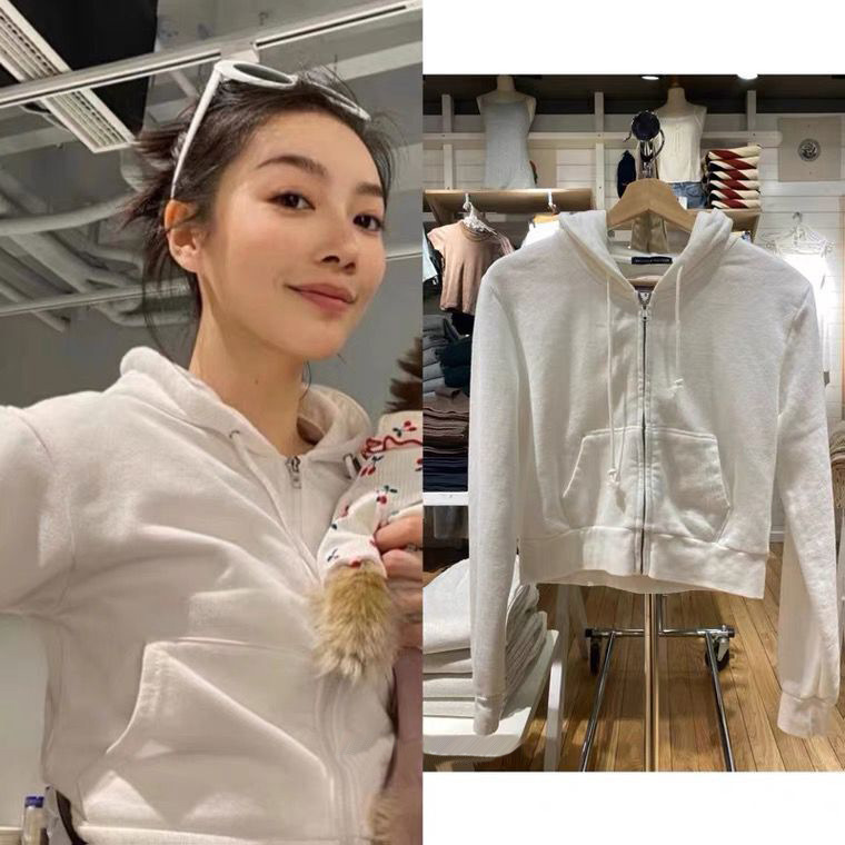 bm Style American Casual Official Website Potato Princess Same Style White Hooded Sweatshirt Short bm Zipper Cardigan Jacket