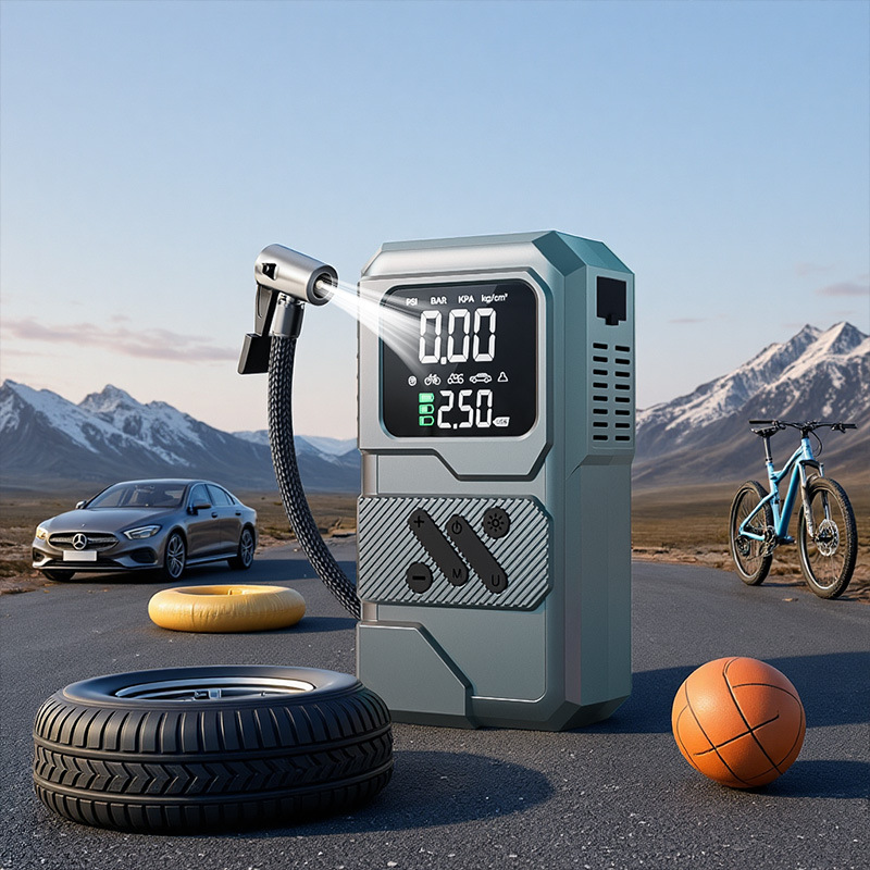 Bomba de aire portátil multifuncional montada en automóviles fuente de alimentación de arranque de emergencia para automóviles montada en bomba de aire integrada eléctrica transfronteriza