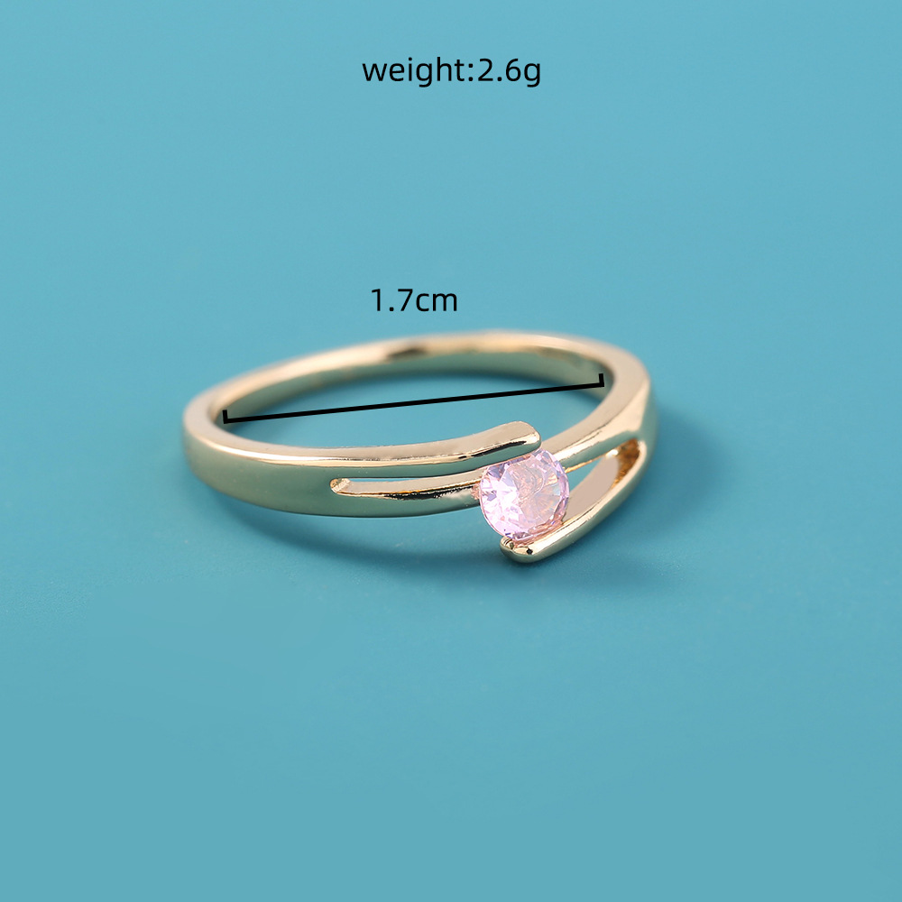 European and American crossborder jewelry fashion simple microinlaid pink zircon ring accessoriespicture1