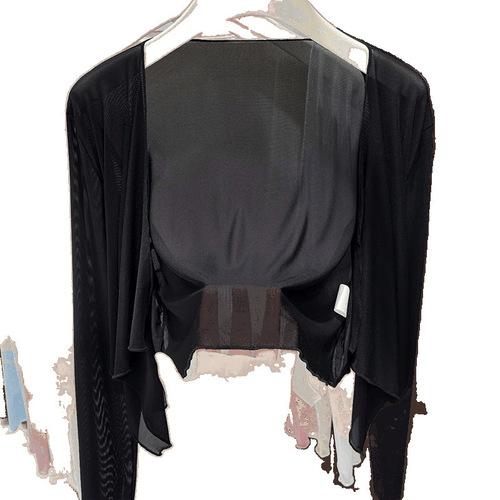 Sheer mesh sunscreen short-sleeved open jacket for women, 2025 summer air conditioning net gauze temperament thin version cape top fashion
