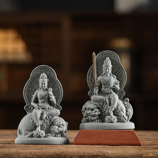 Green Sandstone Chinese Character Samantabhadra Manjushri Bodhisattva Guanyin Buddha Statue Desktop Gardening Fish Tank Landscaping Decoration Ornaments