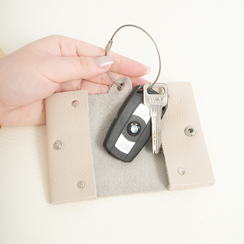 New Genuine Leather Key Case, Portable Mini Tissue Storage Bag, Lychee Pattern, Fashionable, Can Be Hung, Tissue Holder, Korean Style