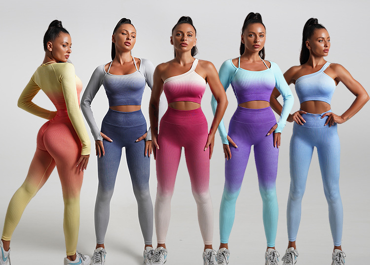 Casual Gradient Color Nylon Halter Neck Active Sets T-shirt Leggings display picture 1