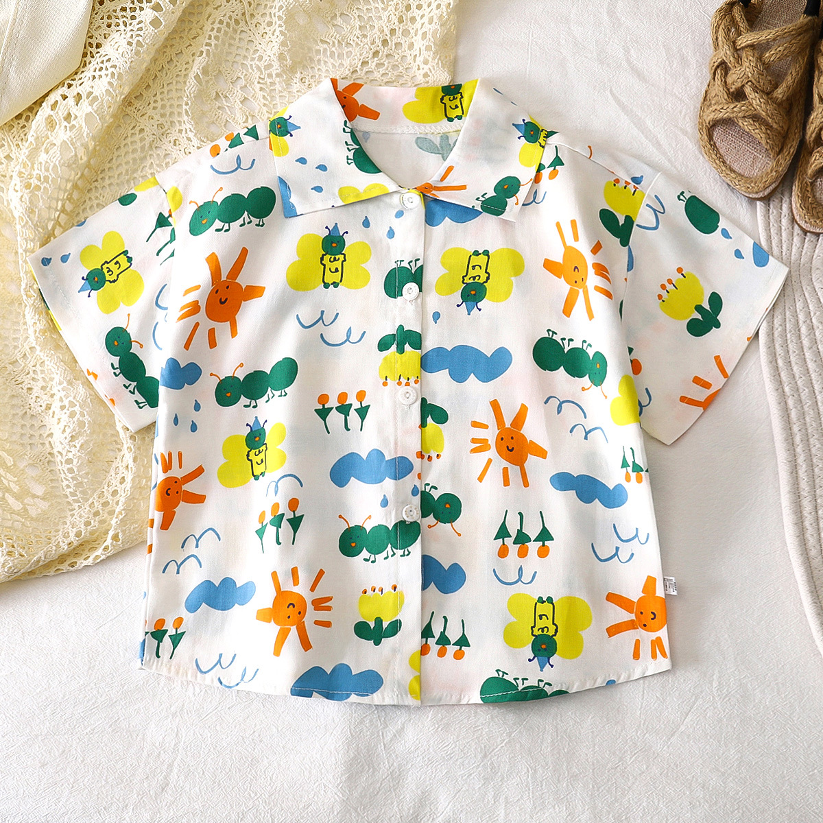 Camisas para niños verano nuevo estilo rebeca de manga corta para niños chaqueta de algodón para bebés camisa de solapa ropa para niños al por mayor