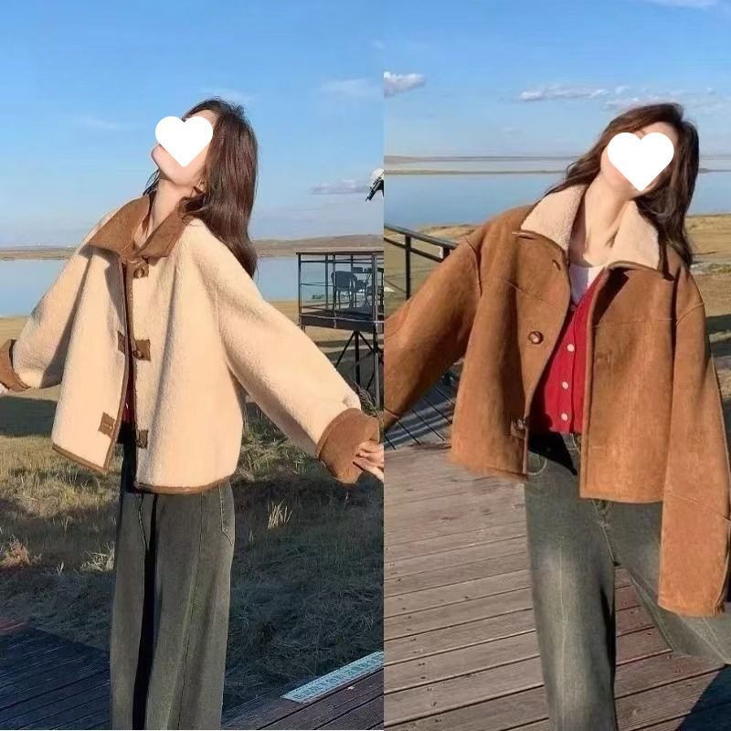 双面穿仿麂皮绒绒上衣女秋新款小个子春秋冬|undefined