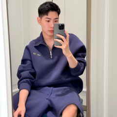 2025秋冬新款正确版本原标GU家Logo贴饰针织半拉链太空棉卫衣男女