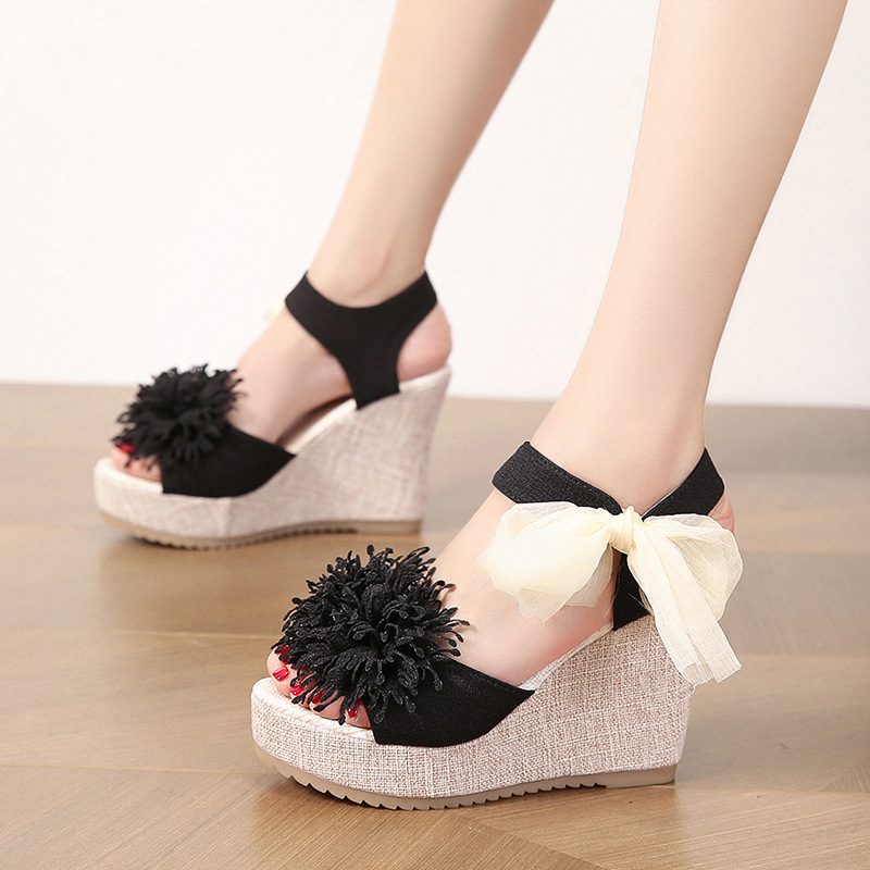 Summer sandals platform wedge heel with shoelaces heels