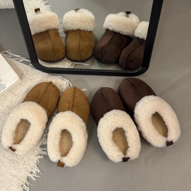 Women's Plush Snow Boots 2026 New Style with Added Fleece for Warmth, Closed-Toe Slip-On Lazy Cotton Slippers, Thick-Soled Birkenstock-Style Shoes
