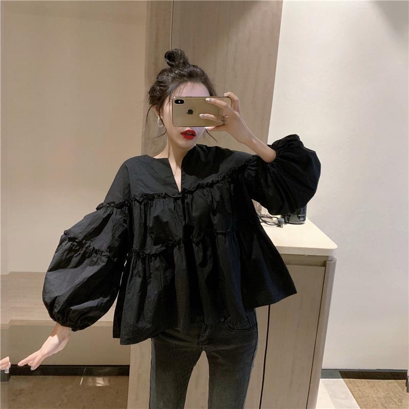 Spring and Autumn New Design Niche Shirt for Women Korean Style Sweet Loose Versatile Baby Doll Shirt Puffy Top Trendy