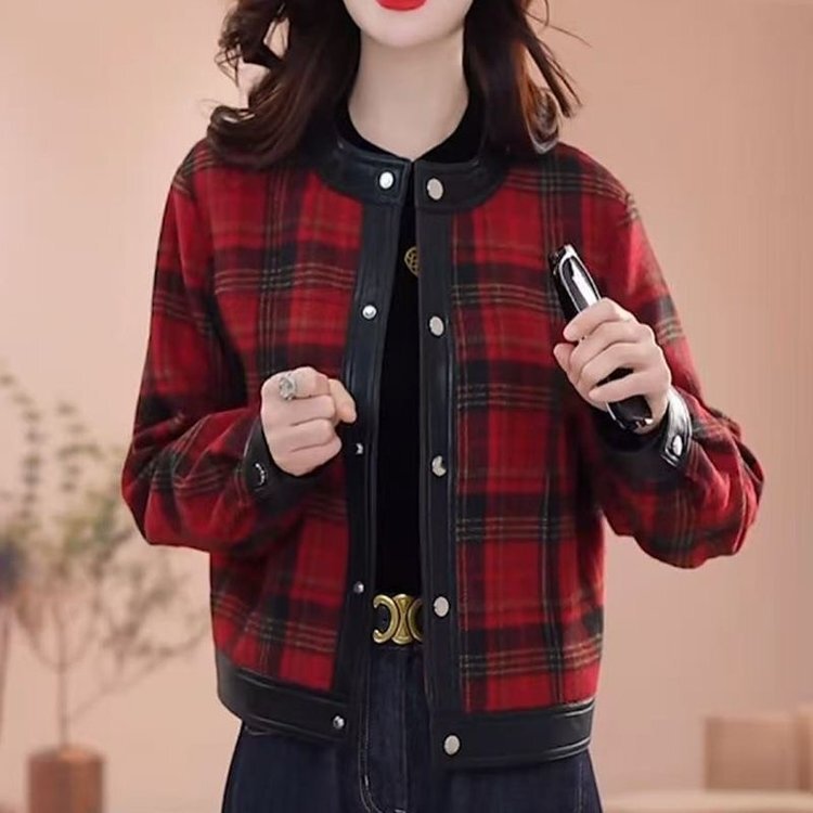 一件代发直播爆款小香风短款格子外套女秋季2025新款时尚夹克上衣|undefined
