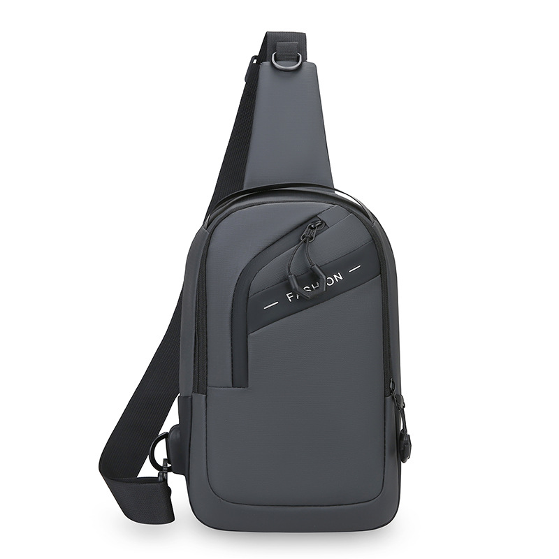 Bolsa de pecho, mochila de hombre, película de cuero a prueba de rociadores, bolsa de pecho de hombro, bolsa de brazo inclinada, mochila recargable USB de gran capacidad