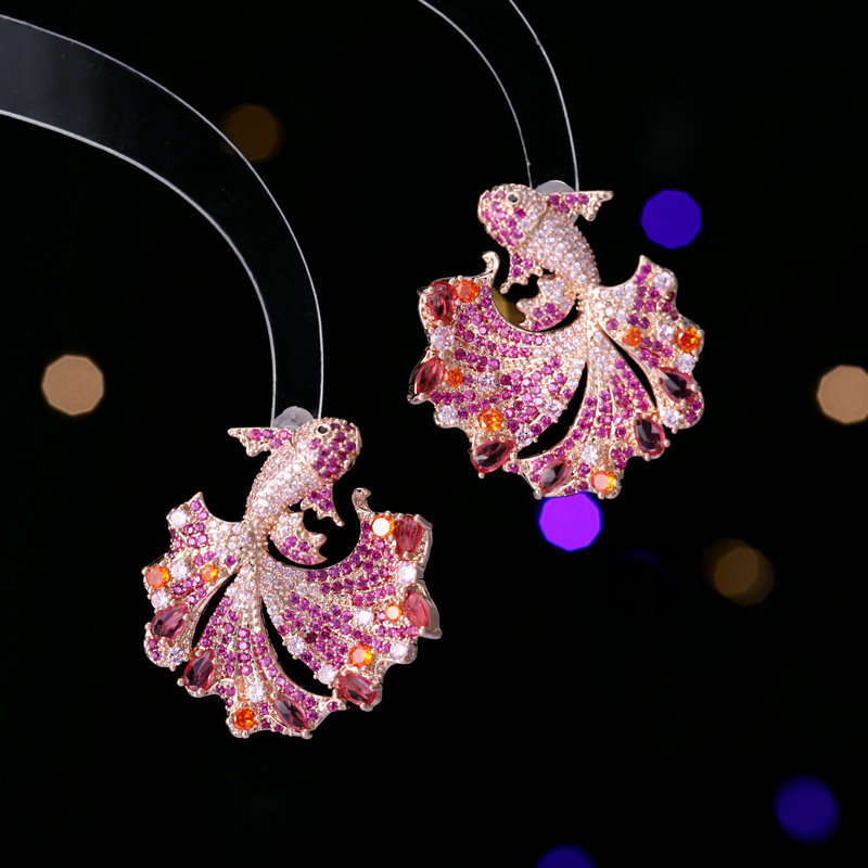 Copper creative small design earrings with zircon