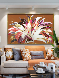 Hand-painted enamel decorative painting American light luxury restaurant painting living room sofa background wall banner mural lily