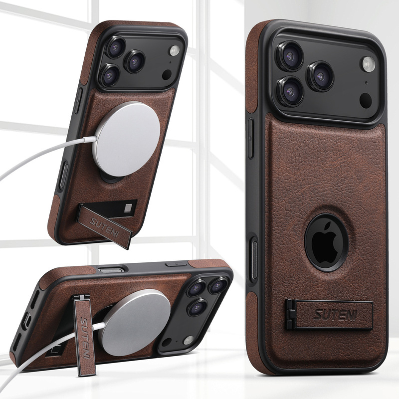 Suitable for Iphone17Promax Wireless Charging Magsafe Mobile Phone Leather Case Car Holder Magnetic Protective Cover