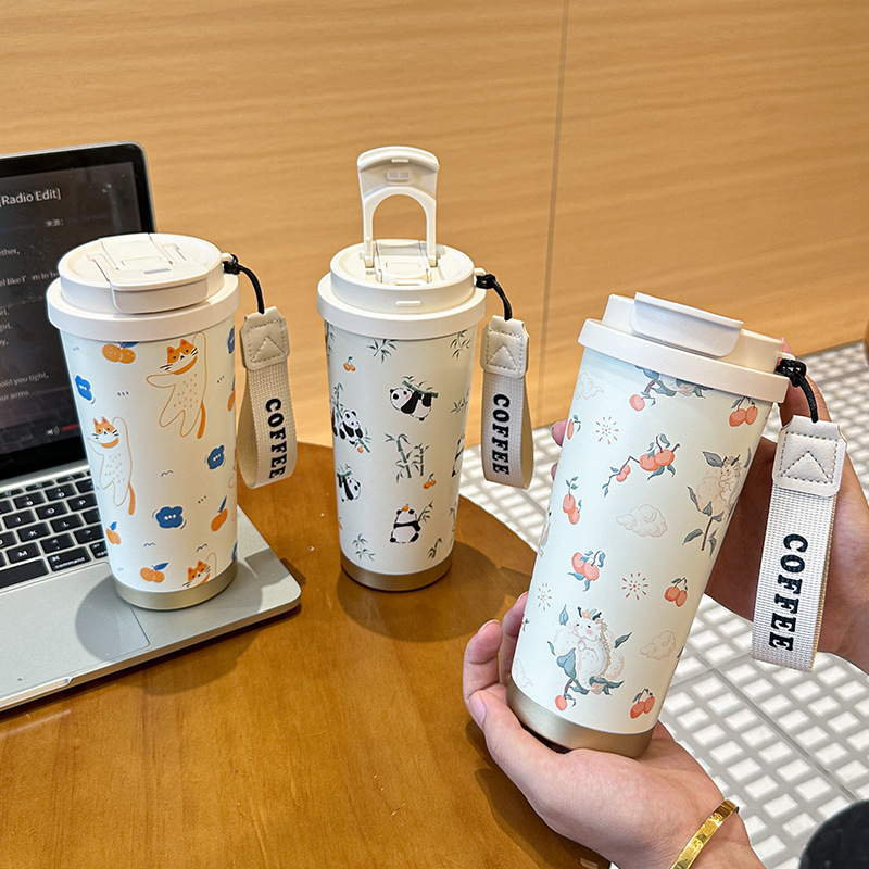 316 Seamless Stretch Thermos Cup for Women, High-Looking, Large-Capacity Office Coffee Cup, Portable Double Drinking Cup