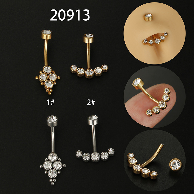 8g Weight Streetwear Geometric Stainless Steel Inlay Zircon Belly Ring