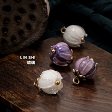 旗袍花扣琉璃铃兰花珠子玻璃花苞花托配件复古唐装汉服装饰扣花扣