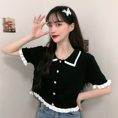 892 #niche short-sleeved t-shirt women's summer 2025 new summer clothes knitted carefully designed short top