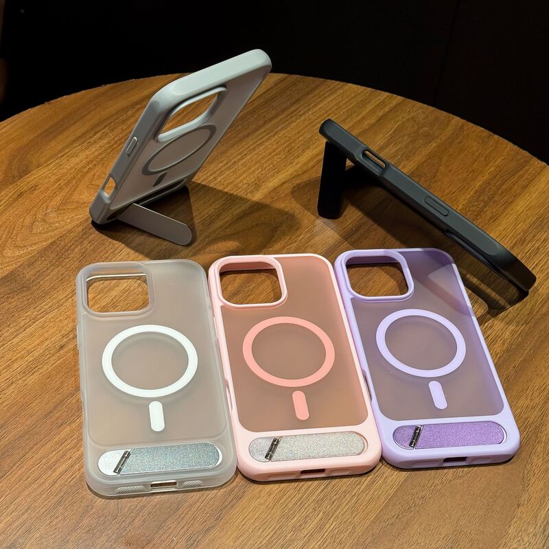 Cross-Border Applicable Iphone16Promax Invisible Foldableing Stand Apple 15 Skin-Feel Frosted Magnetic Phone Case 14