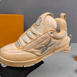 欧美男女同款时尚休闲运动鞋2024新款系带厚底百搭舒适小白鞋板鞋