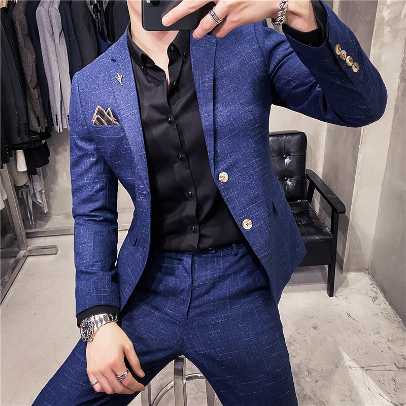 Men's Clothing slim fit dark pattern men's two button suit suit Fashion slim fit banquet dress men's suit + pants_voghion.com