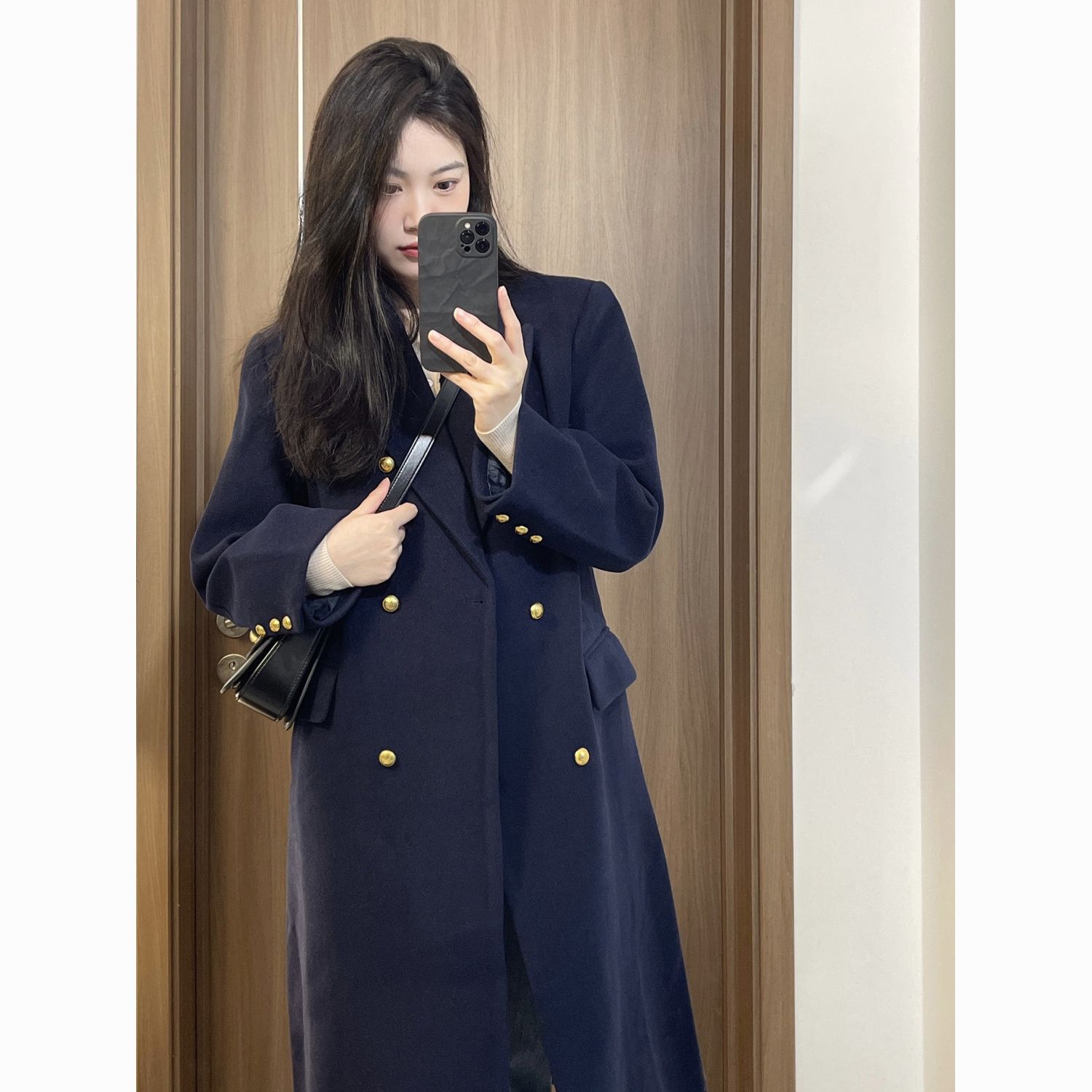 蓝色西装呢子大衣女2025秋冬新款感韩系小个子加厚毛呢外套潮