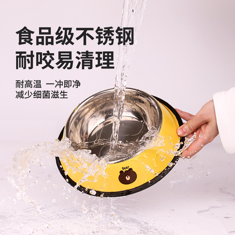 Dog Stainless Steel Printed Single Bowl Dog Bowl Anti-knock Medium and Large Dog Large Capacity Food Bowl Cat Bowl Pet Supplies