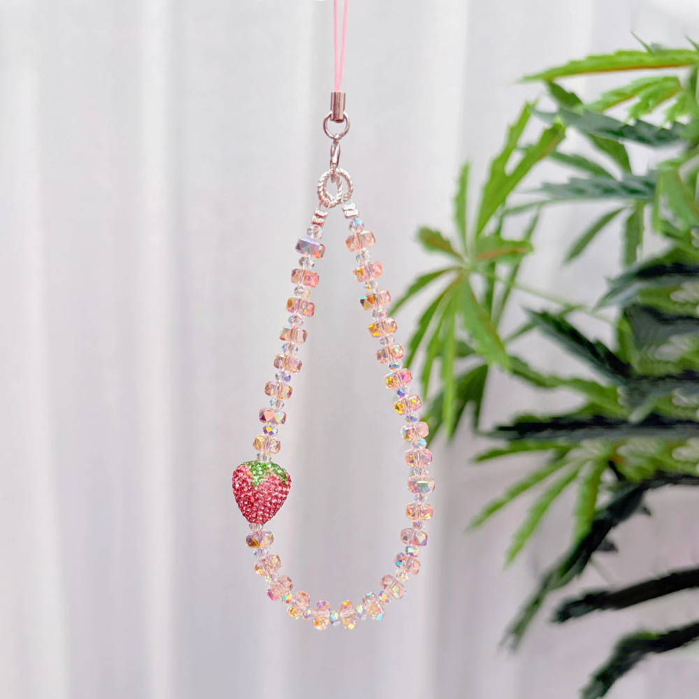 Cute Diamond 3D Strawberry Mobile Phone Hanging Ornaments Textive Mobile Phone Hanging Ornaments Beaded Mobile Phone Hanging Rope Crystal Mobile Phone Chain Hanging Ornaments